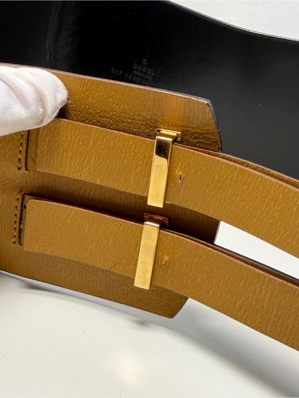 Gucci Brown Double-Strap Leather Waist Belt with Gold Buckles